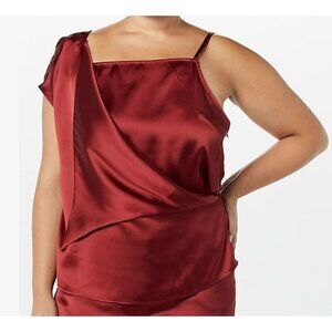 Making the Cut Satin Asymmetric Red Blouse Size 5X New Jeanette's Winning Look